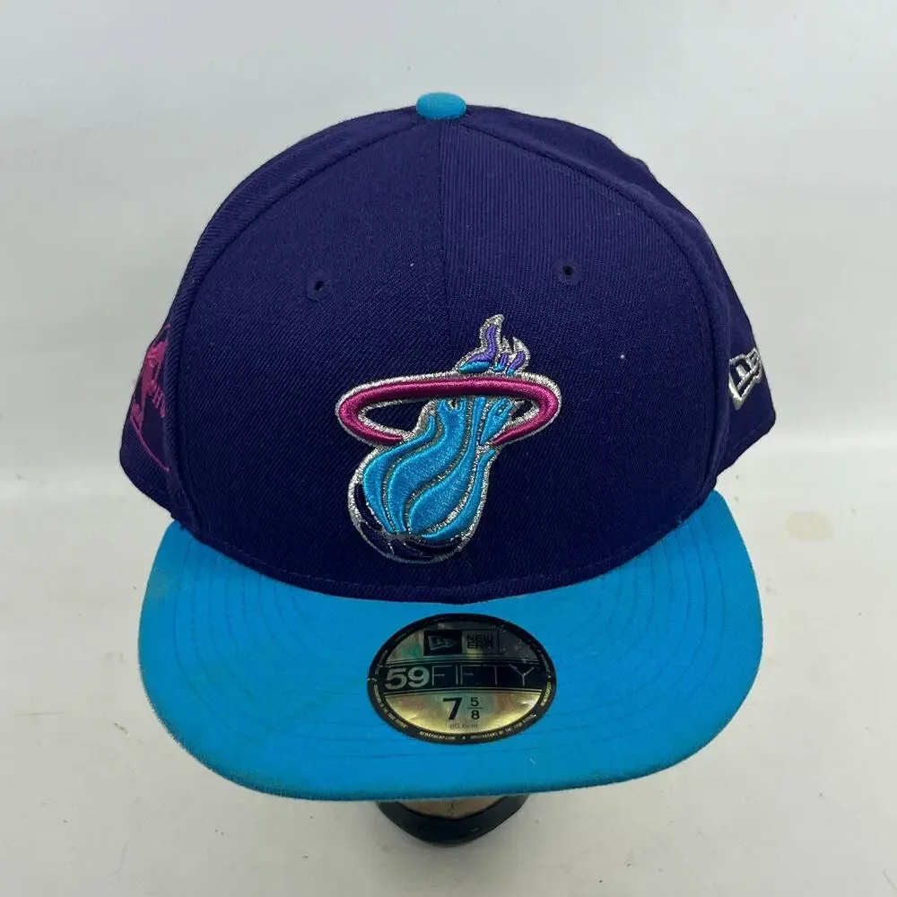MIAMI HEAT Hat Mens 7 5/8 NEW ERA 59FIFTY HWC NBA Hardwood Classics Fitted Blue